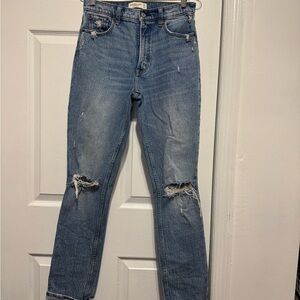 Abercrombie & Fitch The 90's Skinny High Rise Distressed Medium Wash Jeans